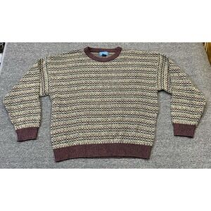 Vintage Towncraft Grandpa Sweater Mens Extra Large Burgundy Stripe Knit Pullover